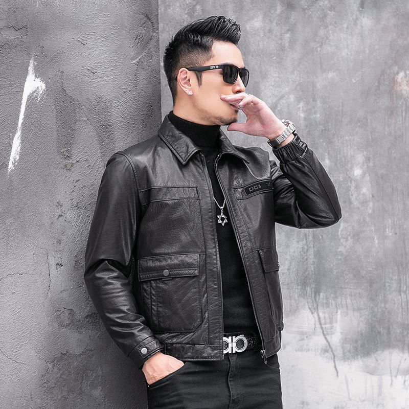 Áo Da Nam Chất Liệu Da Bò Dáng Ôm Kín Cổ Hàng Mùa Xuân Thu Đông