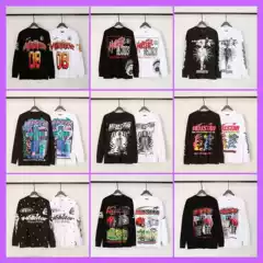 Trendy High Street Hell Star American Style Vintage Washed Casual Loose Base Long-Sleeve Crew Neck T-Shirt for Men and Women Export