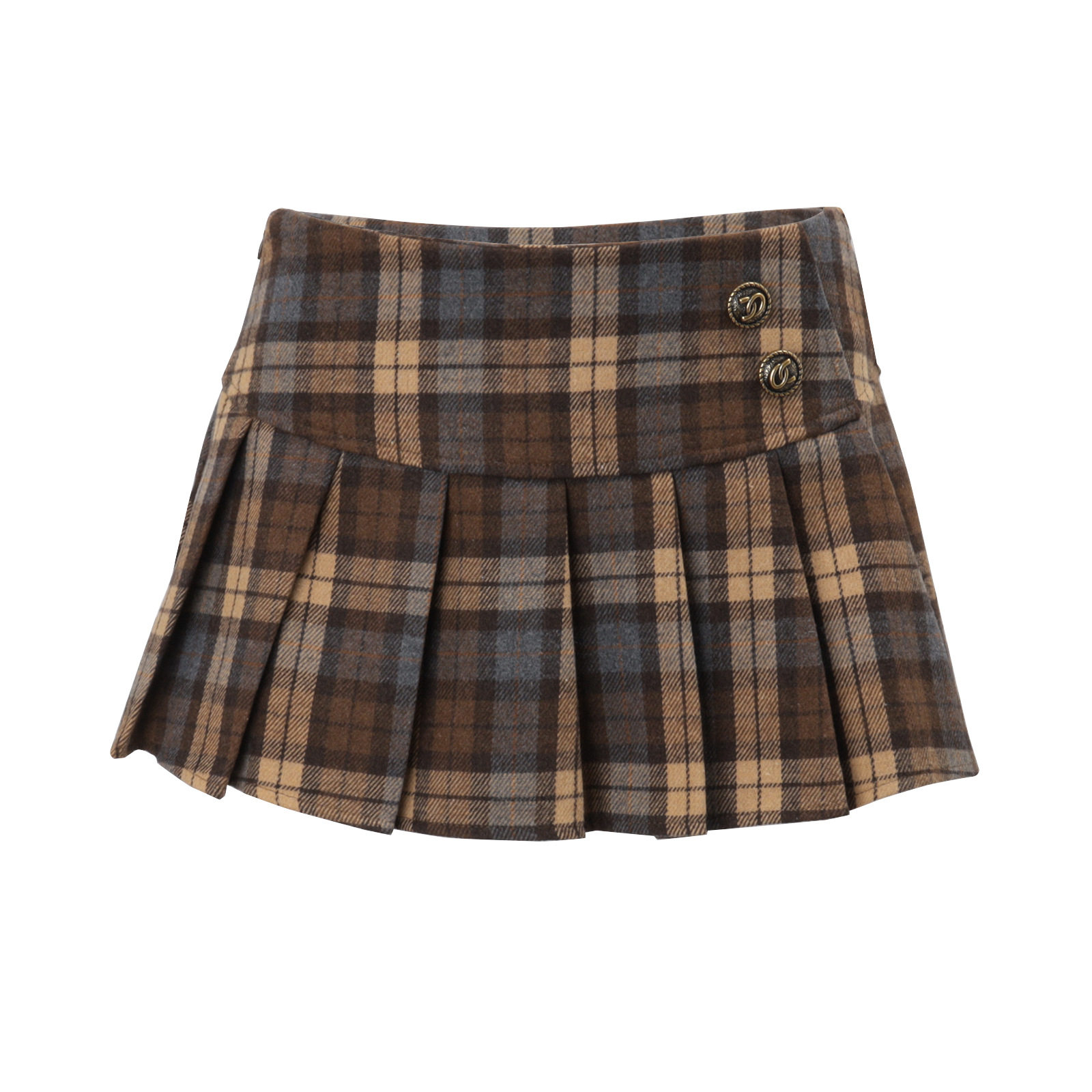 Vintage Inspired Pleated Skirt Color Block Plaid Low Waist Spring Preppy Style for Casual and Formal Occasions