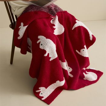 ins Cartoon Cute Rabbit Blanket Half-side Velvet Knitted Blanket Red Nap Office Sofa Casual Blanket Scarf