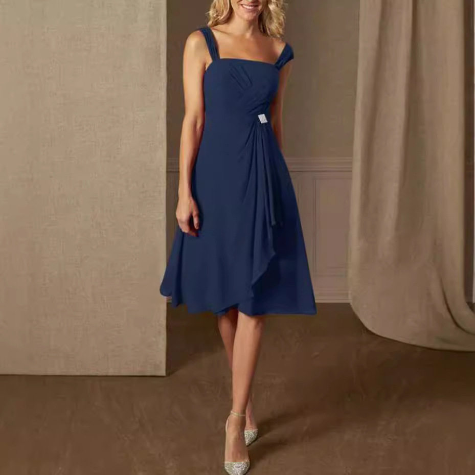 Chiffon Long Sleeve Dress with Rhinestones Elegant Two Piece Set Spring Autumn Office Wear