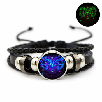 Twelve constellation bracelet female luminous vintage leather bracelet male student Korean fashion simple luminous bracelet gift
