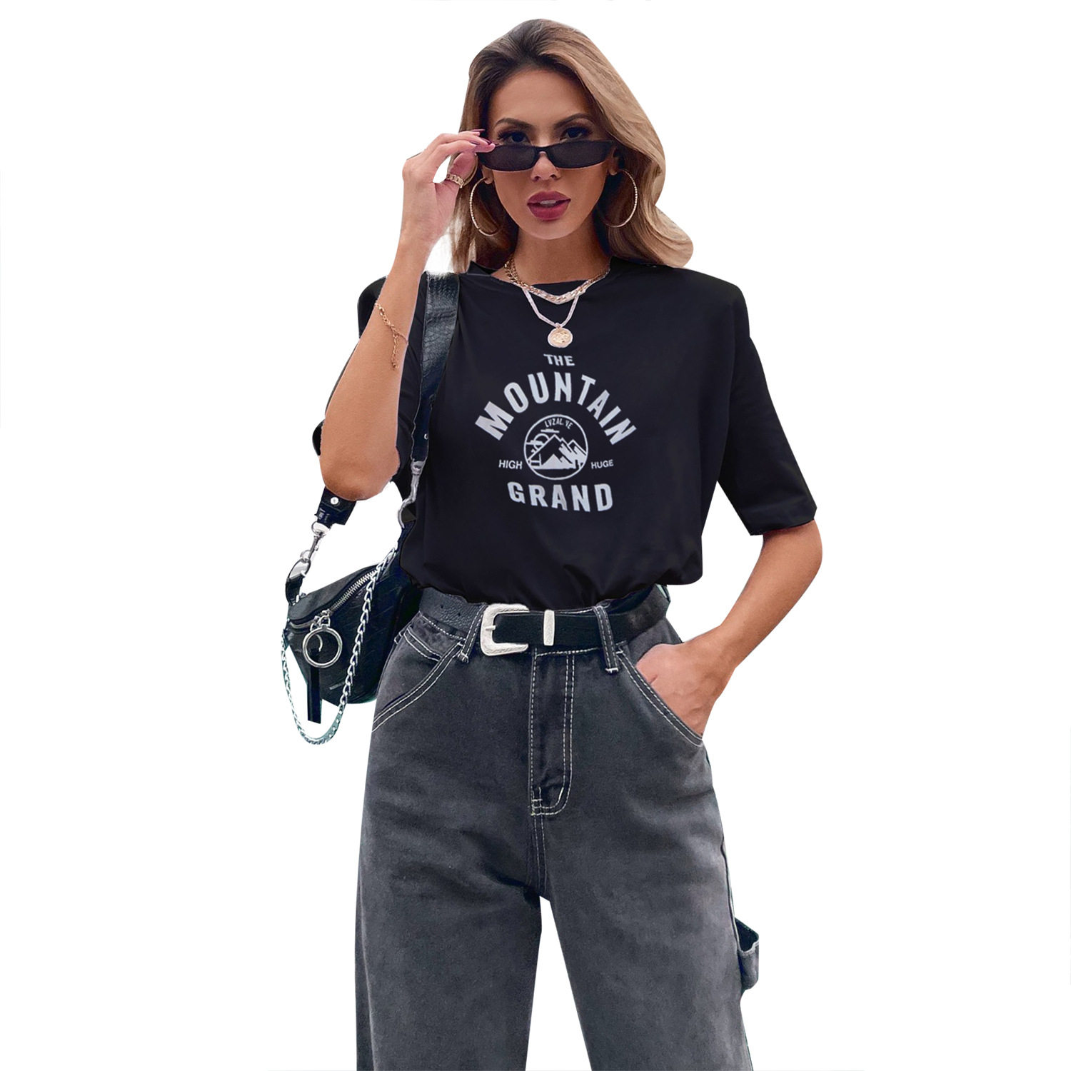 Casual Letter Print T Shirt Short Sleeve Shoulder Pads Trendy Design Versatile for Everyday Wear Wholesale Available