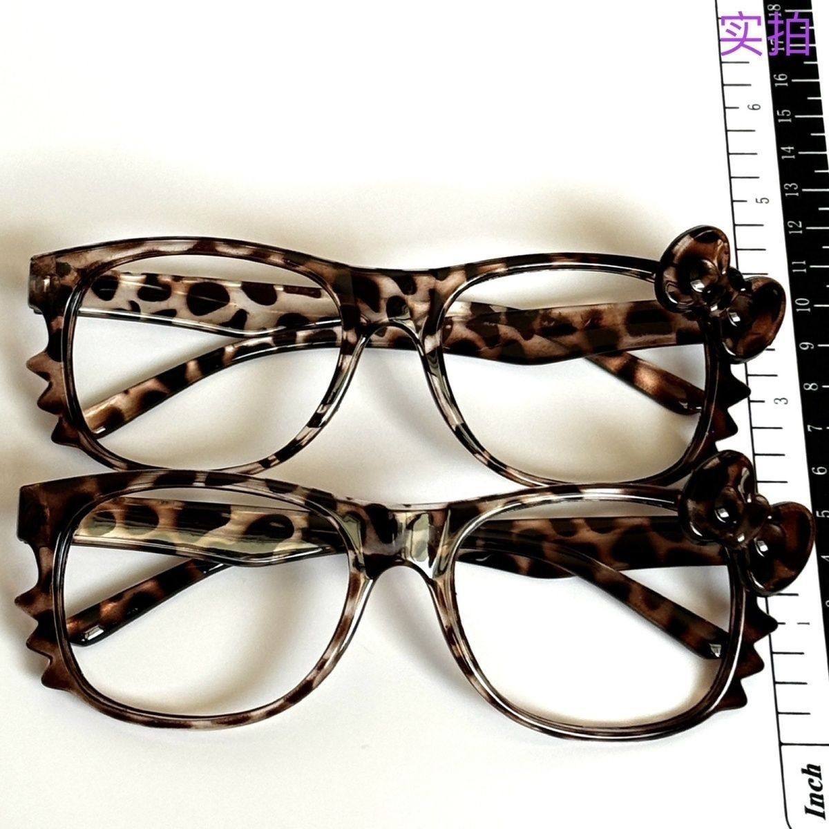Kitty Leopard Print Glasses Frame Classic Cute Hawksbill Millennium Vintage Y2K Subculture Photography Plain Artifact