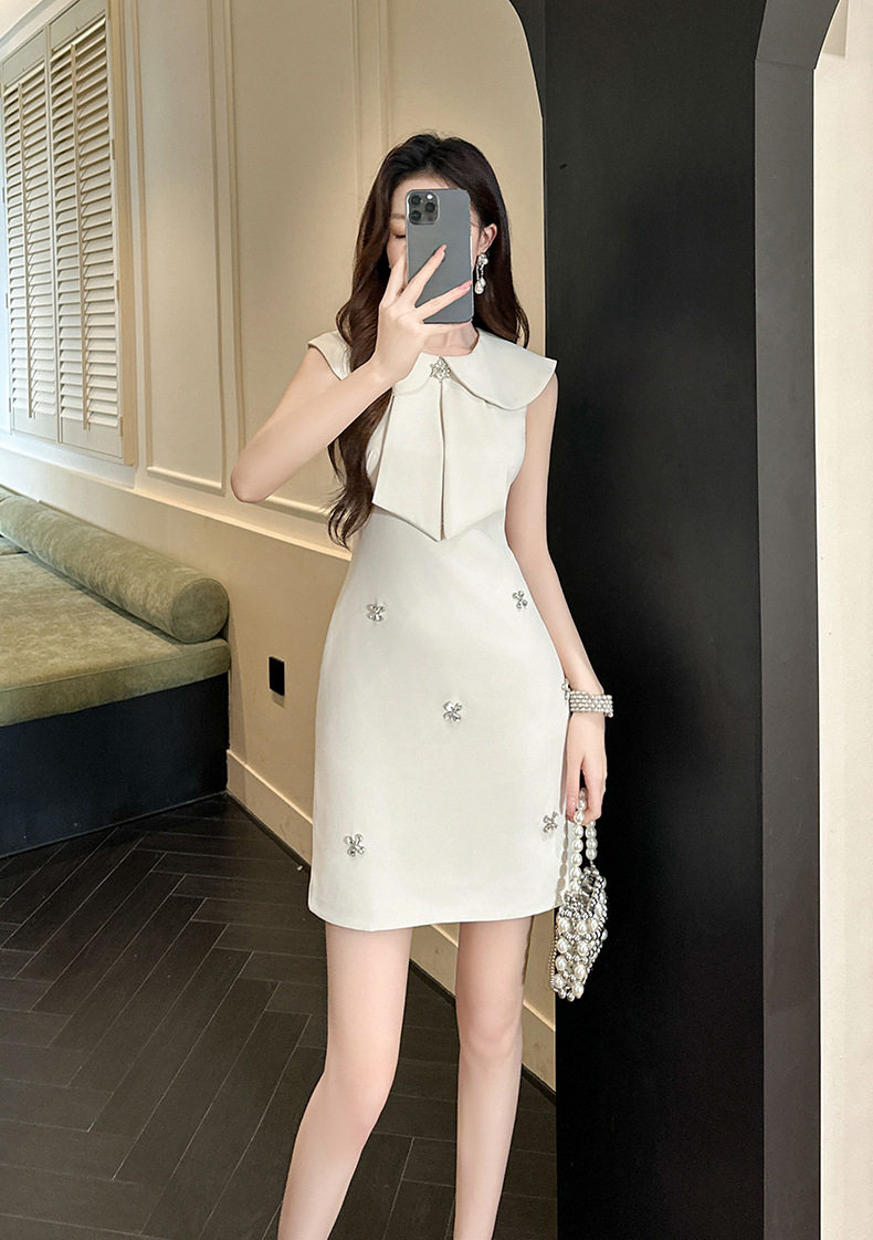 Đầm dự tiệc cổ bèo doll phong cách Pháp tay ngắn eo cao — [Màu hồng đào] chi tiết 1