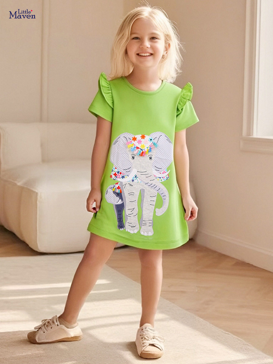 Direct Supply New Summer Dress, Kids' Short-sleeve Dress, Cartoon Cotton Girls' Skirt Wholesale