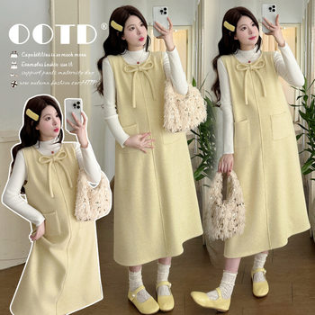 Ready Stock Maternity Wear Autumn and Winter Velvet Thickened Woolen Elastic Maternity Vest Dress Long Maternity Suit