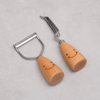Stainless Steel Peeler Wooden Handle Smiley Cartoon Kitchen Gadgets Multi-Style Peeler Cutter Fruit Peel Cutter