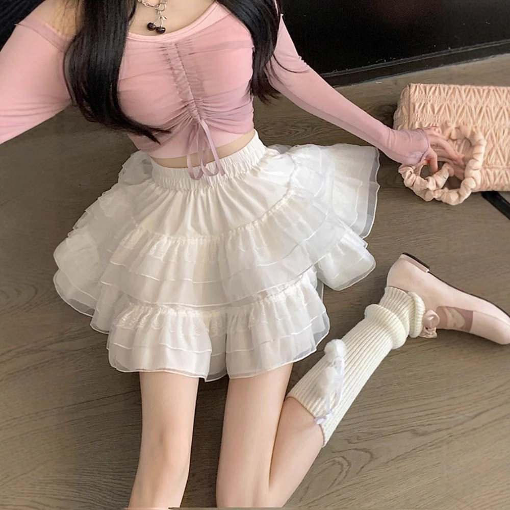 Lace A Line Mini Skirt High Waist Tulle Fabric Ballet Style Spring Summer Fashion Wholesale Available
