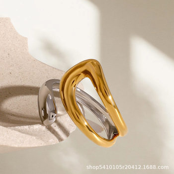 European and American 18K Gold Stainless Steel Contrasting Open Ring Ins Ring Titanium Steel Hand Jewelry Cross-Border Jewelry Ai