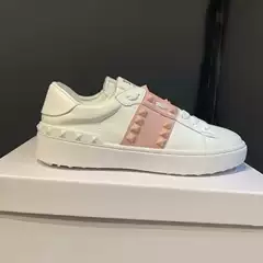 Valentino V-Studded Genuine Leather White Sneakers for Women, Trendy Unisex Couple Style Casual Versatile Sports Shoes