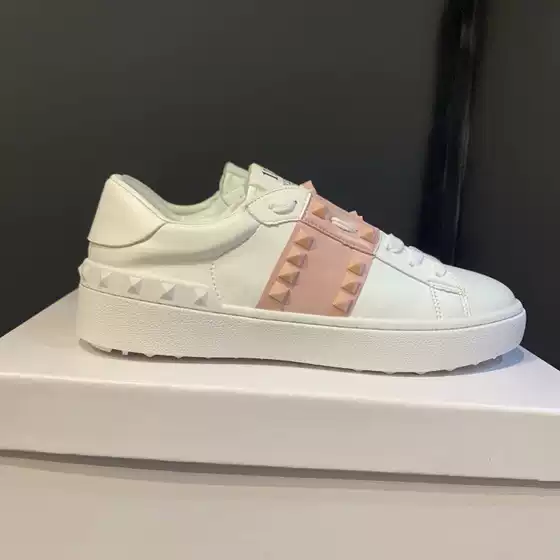 Valentino V-Studded Genuine Leather White Sneakers for Women, Trendy Unisex Couple Style Casual Versatile Sports Shoes