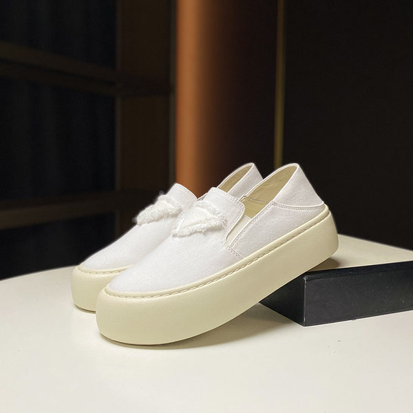 Giày Lười Nữ Vải Canvas Đế Dày Chiều Cao Đế 4.5cm Màu Trắng, Kem, Xanh Navy