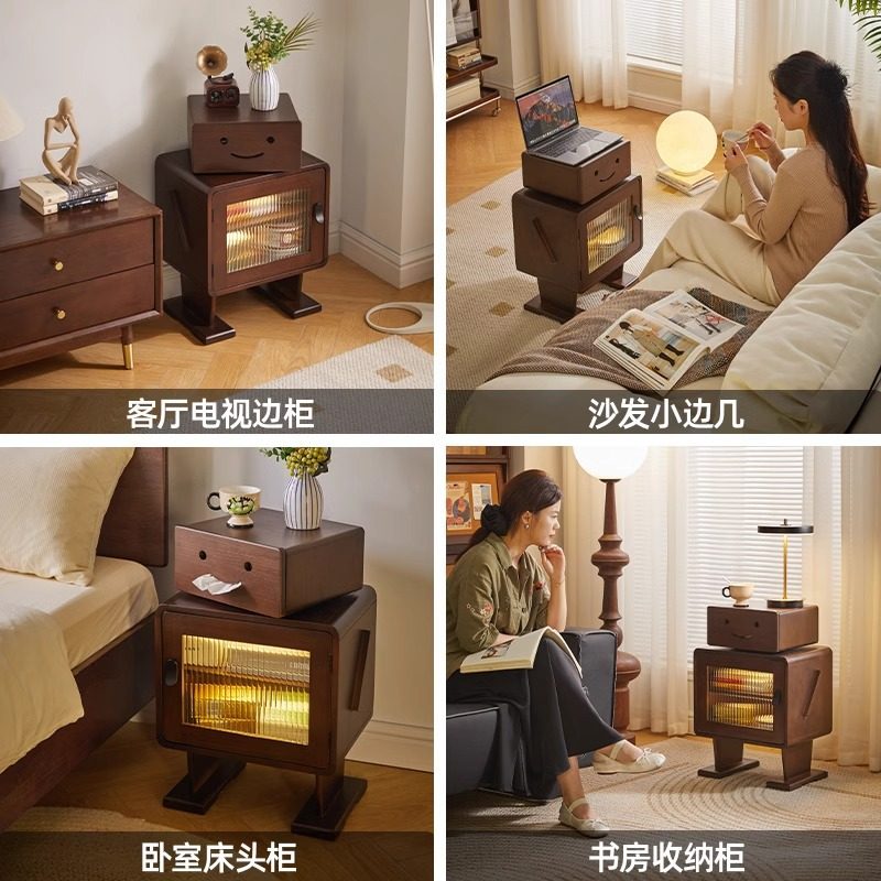Solid Wood Bedside Table Bedroom Storage Cabinet Bedside Storage Cabinet Living Room Side Cabinet 2024 New Children's Robot Cabinet