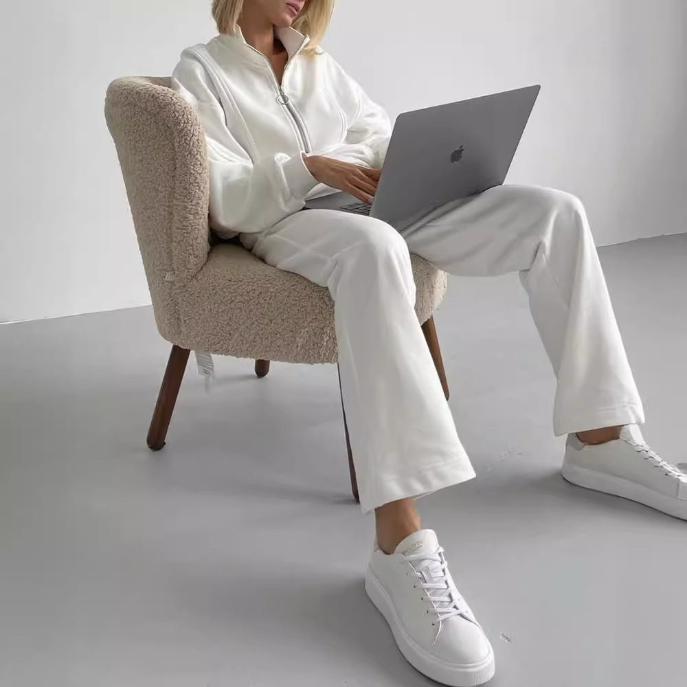 Womens Casual Zip Up Hoodie and Sweatpants Set Loose Fit Cotton Fabric Stylish Design Perfect for Everyday Wear