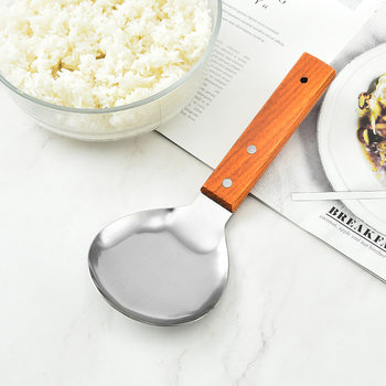 Cross-border stainless steel food iron plate barbecue wooden handle rice spoon heat insulation spoon bean flower bean brain shovel tool suit