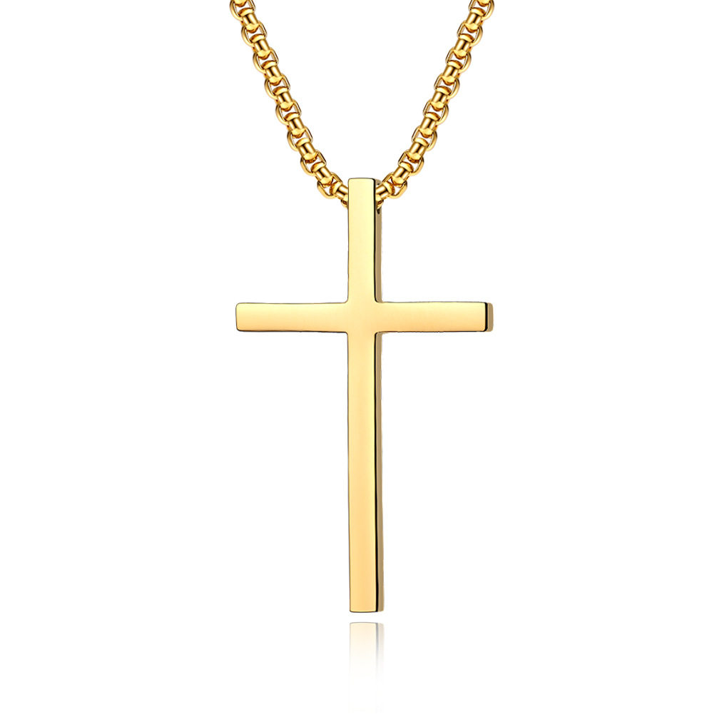 European and American Multi-Size Simple Cross Necklace Unisex Glossy Titanium Steel Cross Pendant Manufacturer