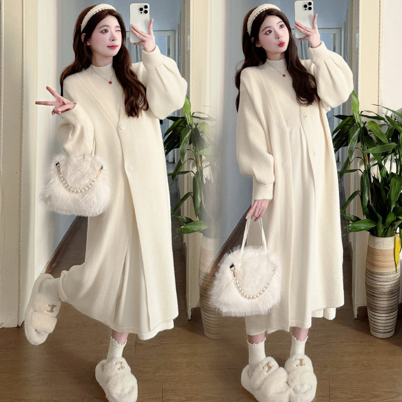 2024 Soft Waxy Knitted Coat Inclusive Great All-match Slim-looking Two-piece Set with Base Skirt