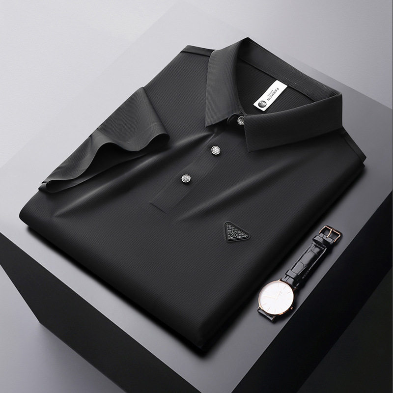 无痕压胶短袖polo衫男商务休闲夏季薄款免烫弹力男士t恤高级感