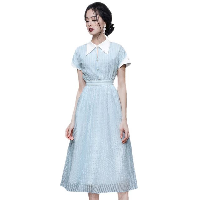 Lady belt contrasting chiffon light luxury style midi skirt