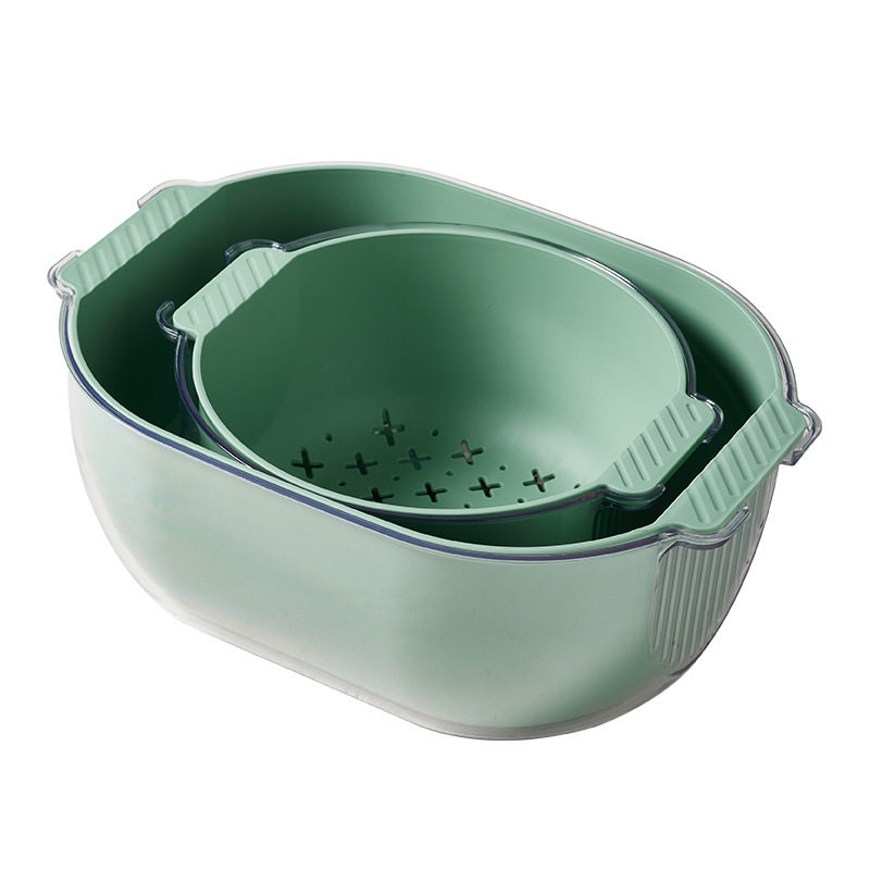 Double-layer Draining Basket Combination Thickened Kitchen Vegetable Washing Basket Set Large-size Round Binaural Vegetable Washing Basket Household Vegetable Washing Basin