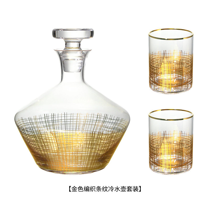 [Spot] new gold thread glass decanter model room wine cabinet decorative wine set household wine glass
