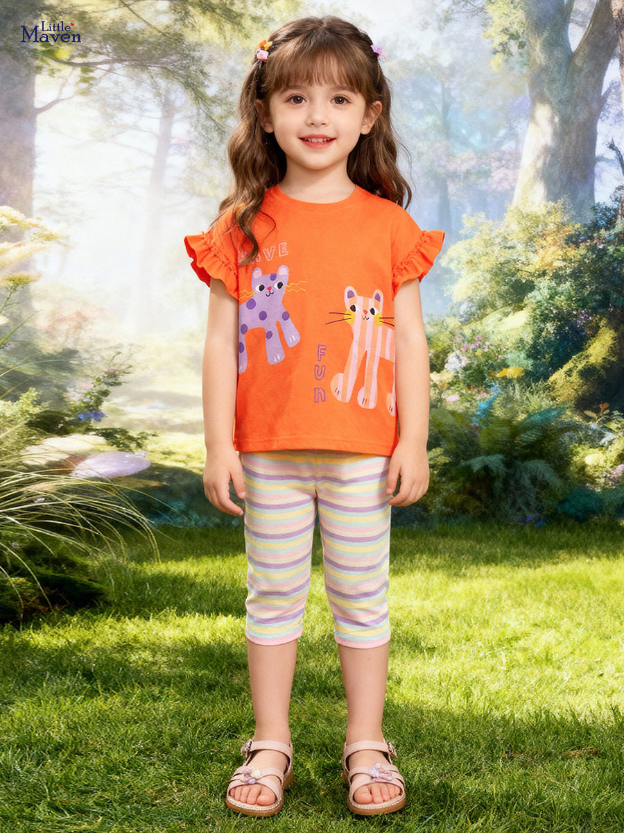 Grosir Pakaian Anak Pabrik, Set Anak Perempuan Kartun Musim Panas, Set Anak Bergaya