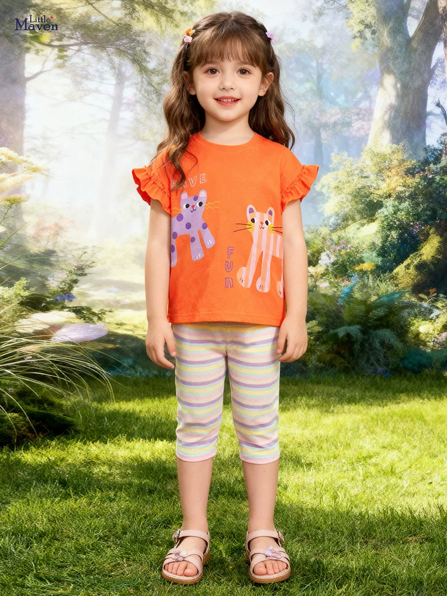 Grosir Pakaian Anak Pabrik, Set Anak Perempuan Kartun Musim Panas, Set Anak Bergaya