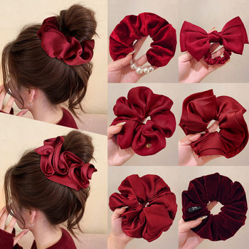 New Year's Red Satin Oversized Hair Tie for Women 2025 New Style Hair Tie High-End Ball Hair Tie
