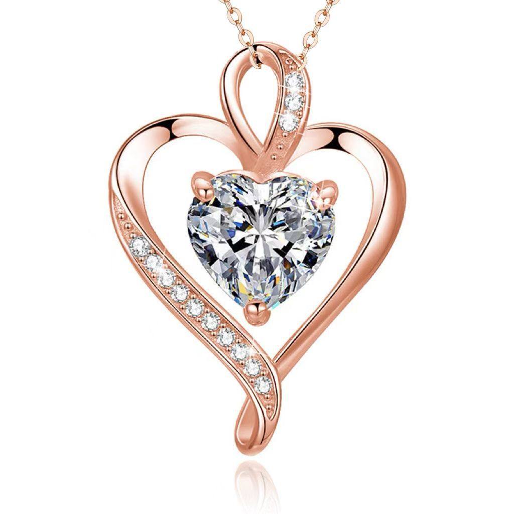 Cross-border new love diamond necklace European and American style multi-color heart-shaped diamond pendant elegant all-match clavicle chain female