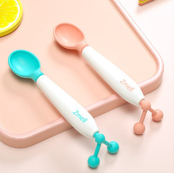 Zmell Kidsren's Spoon Rotatable Training Spoon Baby Temperature Sensing Spoon Puree Food Supplement Eating Spoon Baby Tableware