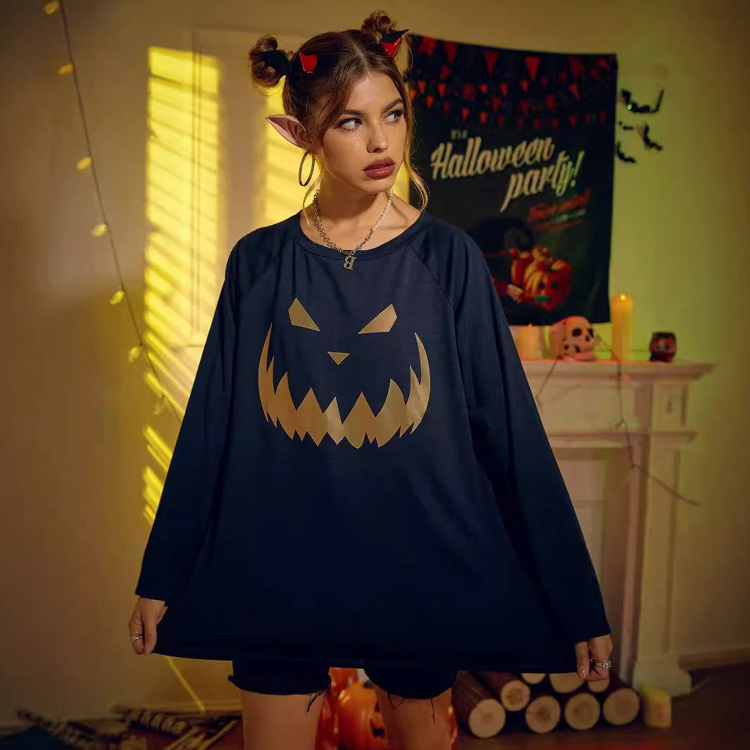 Halloween Printed Long Sleeve Sweatshirt Loose Fit Trendy Design Comfortable Fabric Womens Fashion for Fall