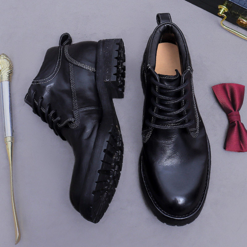 Boot Nam Da Thật Goodyear Cổ Lửng Chiều Cao Đế Khoảng 3cm Màu Nâu Đậm, Đen