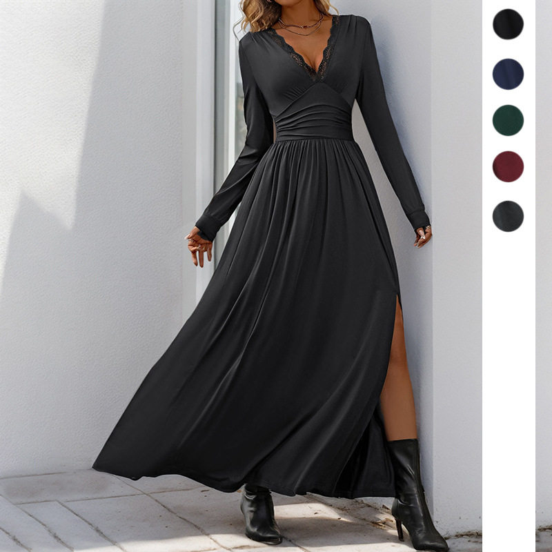 Elegant Lace V Neck Bodycon Dress Solid Color Slim Fit Sophisticated Style Perfect for Evening Events Wholesale