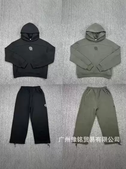 American Trendy Brand Mertra Splicing Embroider Fleece-Lined Loose Autumn and Winter Casual Hooded Sweatshirt and Sweatpants Suit for Men and Women