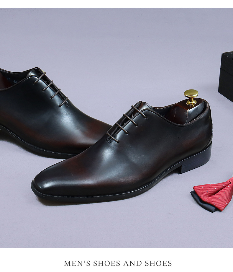 Giày Oxford nam da bò thật buộc dây phong cách công sở — Màu đen, Màu cà phê