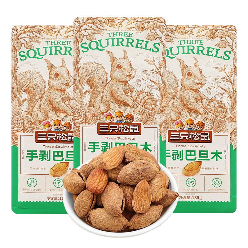 Three Squirrels Almonds 185G/Bag Casual Hand-Peeled Almond Snacks Nuts and Dried Fruits Crispy