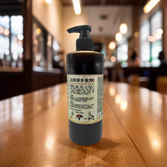 Ready-Made 28-Herb Shampoo with Polygonum Multiflorum, Platycladus Orientalis Leaves, Soapberry, Ginger, Plant-Based, Silicone-Free, Oil Control, Anti-Dandruff