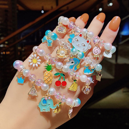 Children's Pearl Cartoon Bracelet Cute Gradient Bracelet Girls' Baby Decoration Beaded Bracelet Accessories