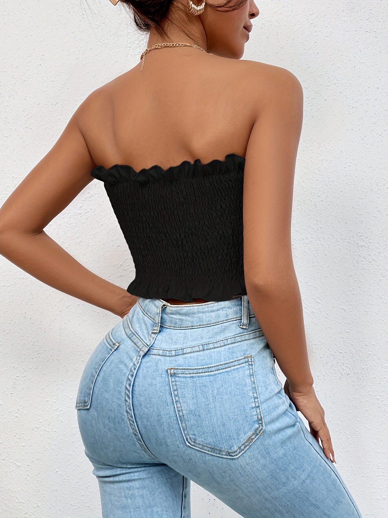 Womens Sexy Ruched Strapless Top Breathable Fabric Anti Slip Design Versatile Layering Ideal for Casual Wear or