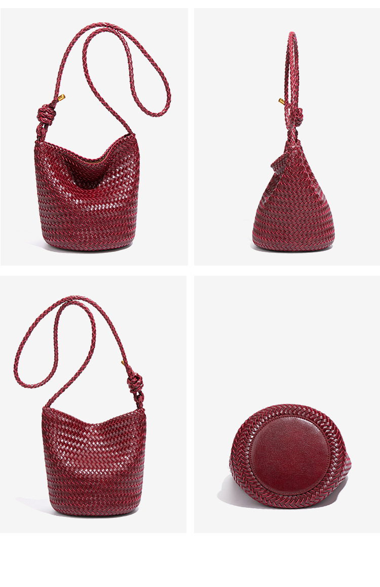 Túi bucket nữ dáng xô đan họa tiết chữ V, túi đeo vai và xách tay thời trang — B2505 # Đỏ hoa anh túc, B2505 # Hồng phấn, B2505 # Maltose, B2505 # Màu cát sẫm