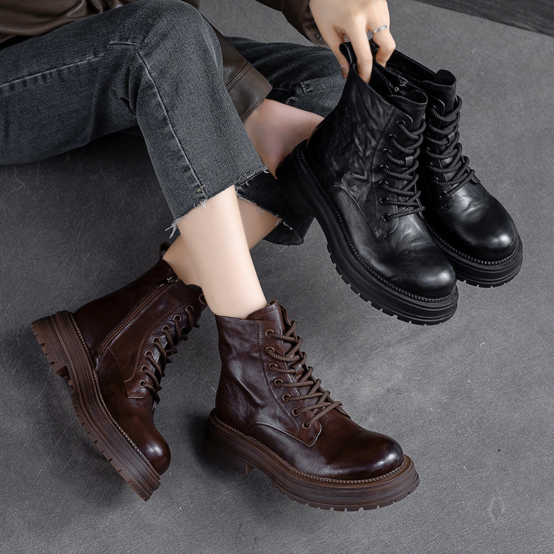 (Mới) Mã B2740 Giá 2760K: Giày Boot Cổ Thấp Nữ Huaidu Hàng Mùa Xuân Thu Đông Phục Cổ Cổ Điển Giày Dép Nữ Chất Liệu Da Bò G06 Sản Phẩm Mới, (Miễn Phí Vận Chuyển Toàn Quốc).