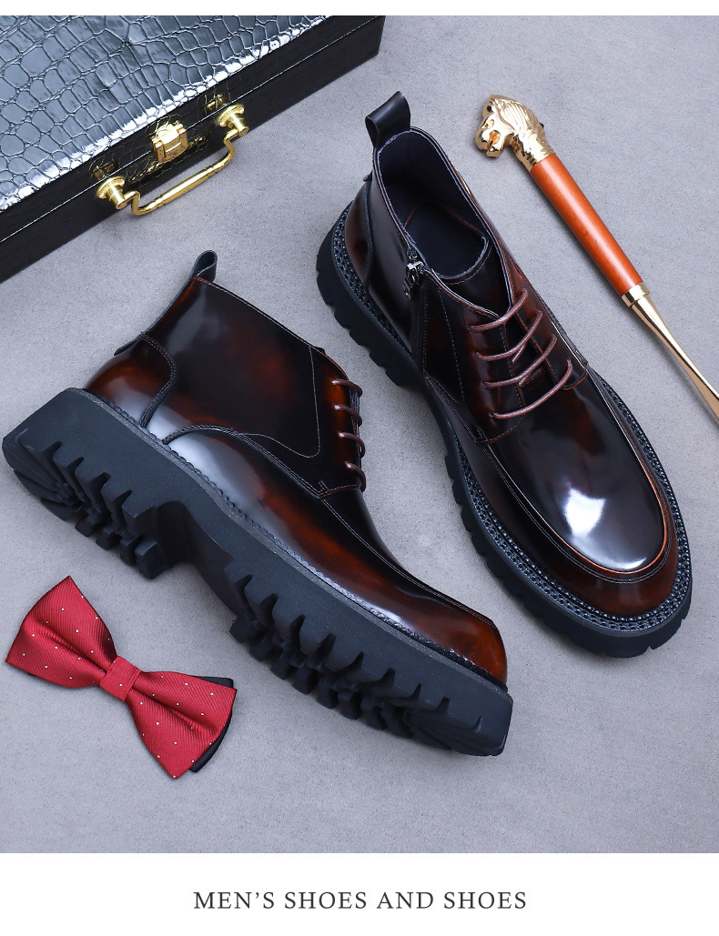 Giày boot nam da bò cổ thấp đế dày tôn dáng — Màu đen, Màu cà phê mẫu lót nhung, Màu đen mẫu lót nhung, Màu cà phê