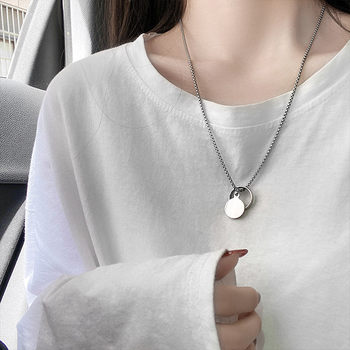 Ring Necklace ins Cool Style Cool Style Simple Fashionable Titanium Steel Hip-Hop Pendant Round Brand Ring Chain Sweater Chain