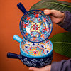 Bohemian Ceramic Handle Bowl Home Creative Fruit Salad Bowl with Handle Instant Noodle Bowl Oven Baking Bowl Anti-Scalding