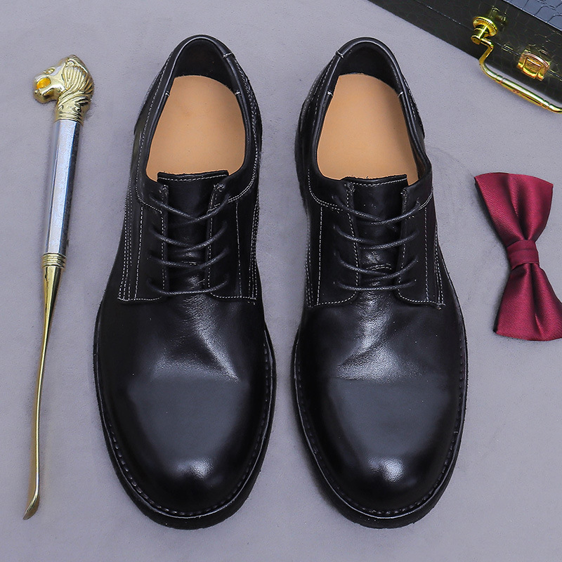 Giày Derby nam da ngựa mũi tròn đế Goodyear cổ điển — màu đen, Màu caramel, Màu cà phê