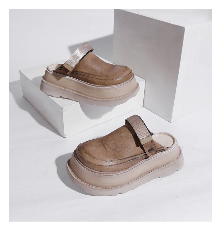 Dép mule nữ mũi vuông gót thấp phong cách cổ điển — đen, màu kaki
