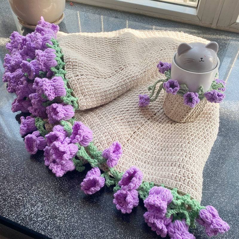 Rose Blanket Wool Knitting Handmade DIY Crochet Lily of the Valley Bouquet Blanket Large Hook Flower Material