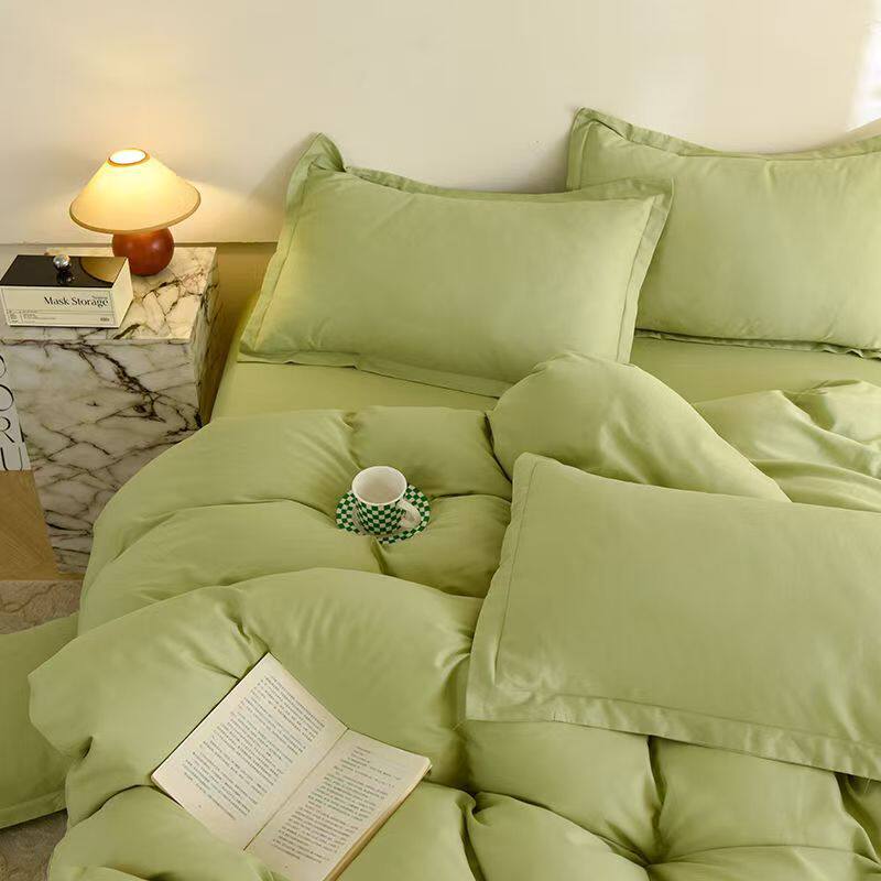 Solid Color Quilt Cover Four-Piece Set Simple Brushed Plain Student Dormitory Single Bed Sheet Quilt Cover Three-Piece Set Wholesale