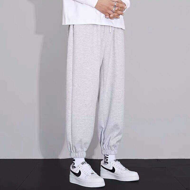 灰色运动裤子男春秋季宽松束脚哈伦裤韩版潮流卫裤加绒休闲九分裤